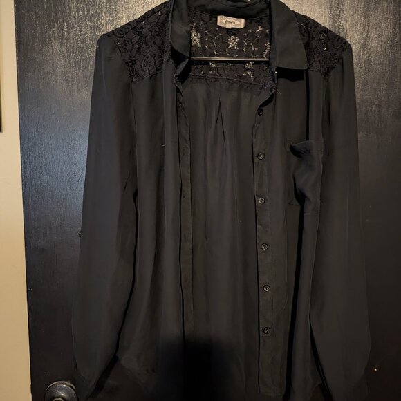 Black see-through button up shirt with lace back - Picture 1 of 4